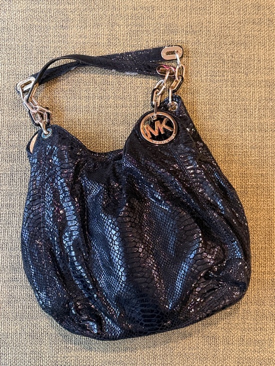 Michael Kors Handbags - *Michael Kors Black Glossy Shimmery Snakeskin-Texture Shoulder Bag